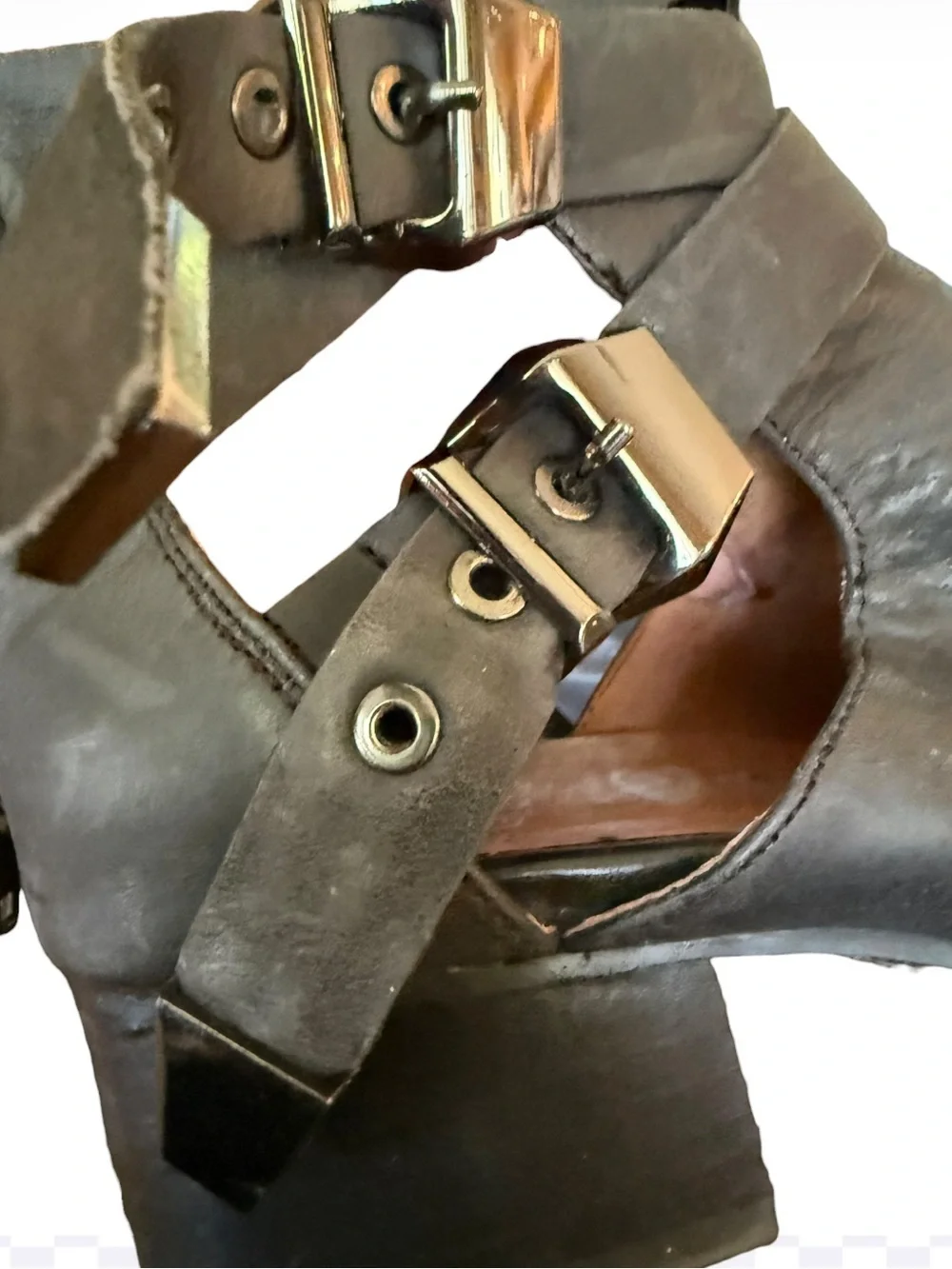 Ibiza Last Jeffrey Campbell Black Leather Cutout Ankle Boots 8.5 Gunmetal Buckle